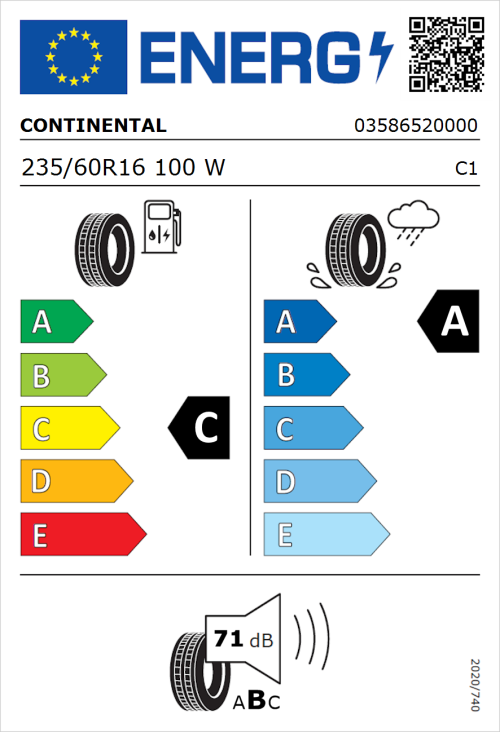 Tyre Label for Continental PremiumContact 6 235/60R16 100W